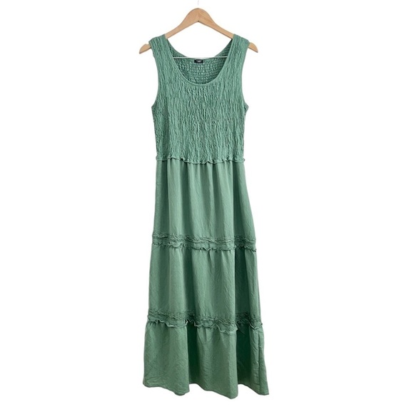 Studio 1886 Shirred Tiered Maxi Dress Sage Green - Picture 1 of 11